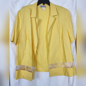 Vtg Kathie Lee Yellow Linen Blend Short Sleeve Collar Open Cardigan Blazer Sz 20
